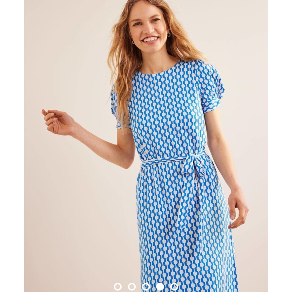 BODEN Knot Detail Jersey Mini Dress, Moroccan blue, Geo Azure, size 6R, NWT